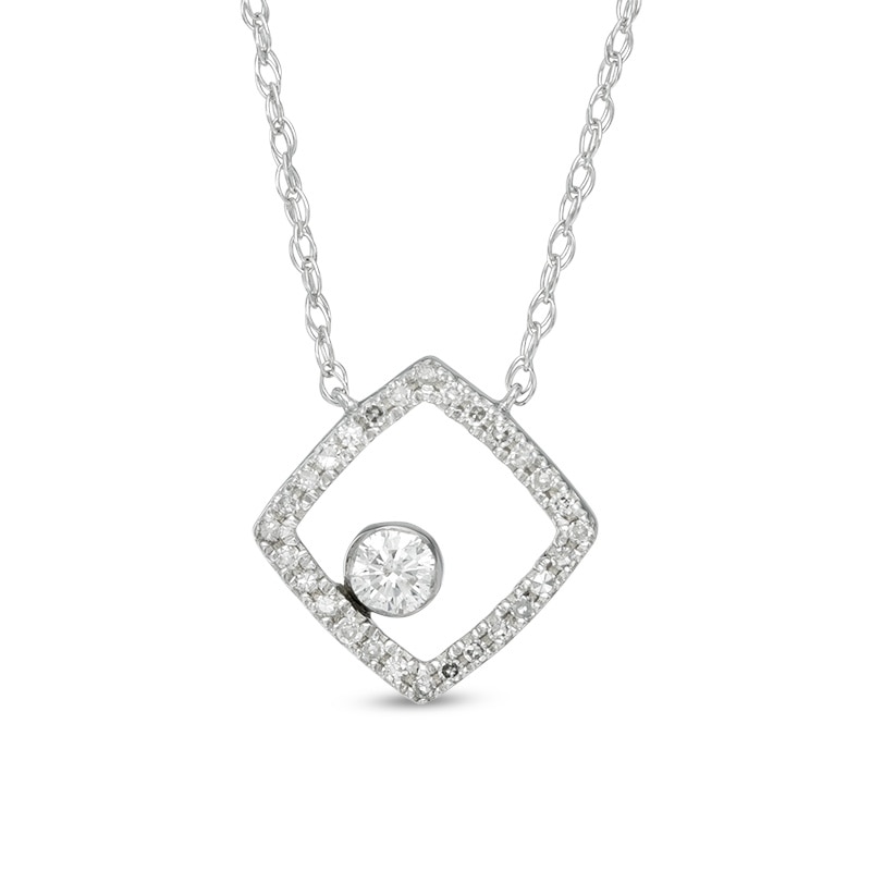 1/10 CT. T.W. Diamond Open Tilted Square Necklace in 10K White Gold