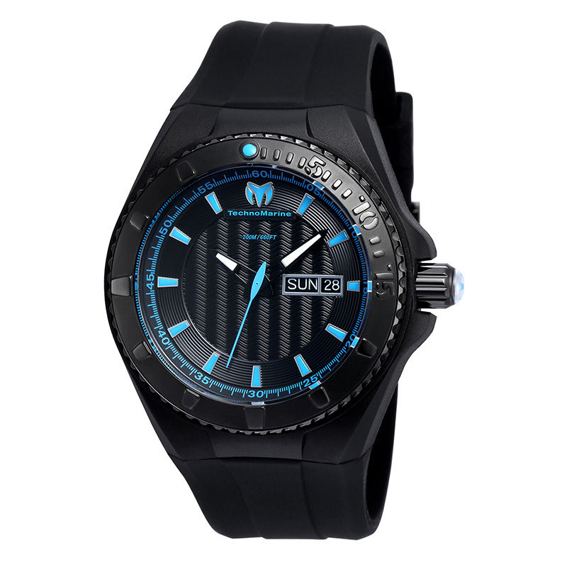 Men's TechnoMarine Night Vision Cruise Silicone Strap Black IP Watch with Black Dial (Model: TM-115166)