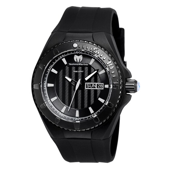 Men's TechnoMarine Night Vision Cruise Silicone Strap Black IP Watch with Black Dial (Model: Tm-115168)