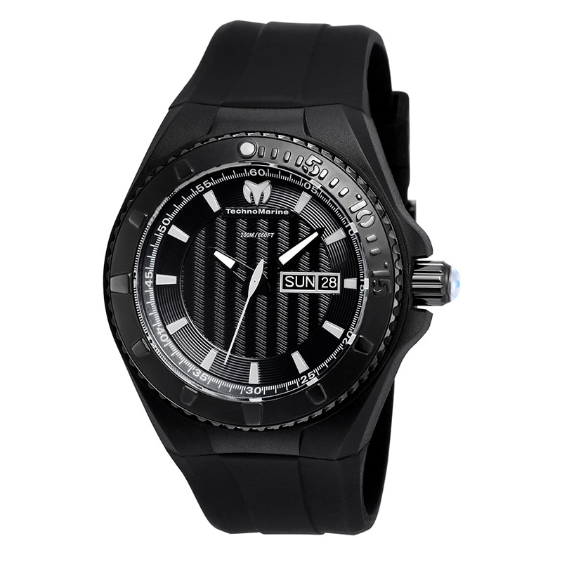 Main Image 1 of Men's TechnoMarine Night Vision Cruise Silicone Strap Black IP Watch with Black Dial (Model: TM-115168)