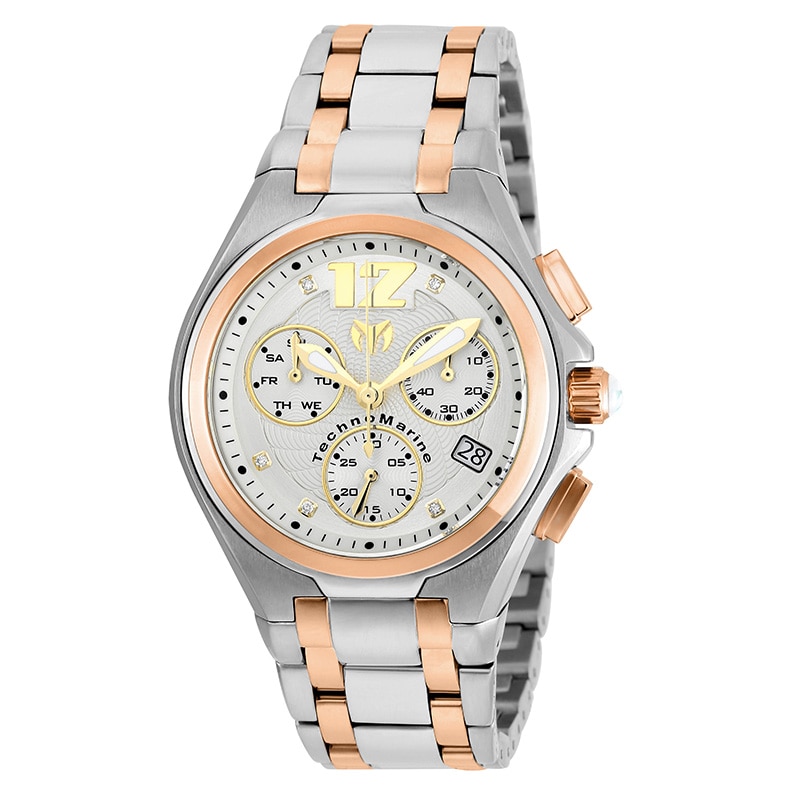 Main Image 1 of Men's TechnoMarine Neo Classic Manta Diamond Accent Two-Tone Chronograph Watch with Silver-Tone Dial (Model: TM-215018)