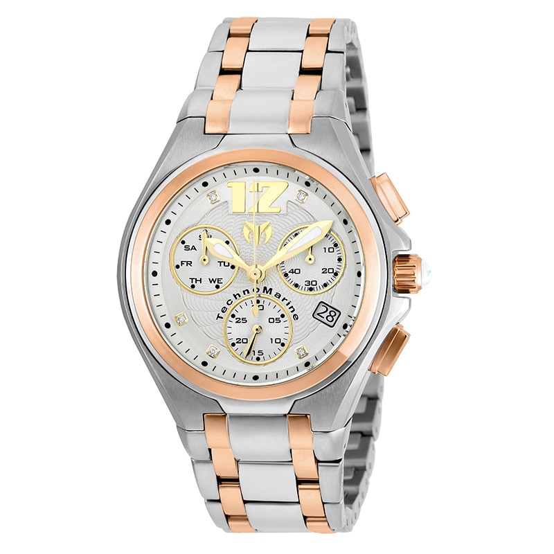 Men's TechnoMarine Neo Classic Manta Diamond Accent Two-Tone Chronograph Watch with Silver-Tone Dial (Model: TM-215018)