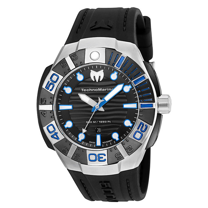 Men's TechnoMarine Black Reef Strap Black IP Watch with Black Dial (Model: TM-515011)