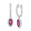 Thumbnail Image 1 of Marquise Lab-Created Ruby and White Sapphire Frame Drop Earrings in Sterling Silver