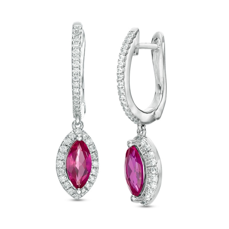 Main Image 1 of Marquise Lab-Created Ruby and White Sapphire Frame Drop Earrings in Sterling Silver