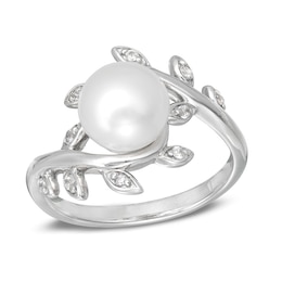8.0mm Baroque Cultured Freshwater Pearl and Lab-Created White Sapphire Vine Ring in Sterling Silver