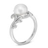 Thumbnail Image 1 of 8.0mm Baroque Cultured Freshwater Pearl and Lab-Created White Sapphire Vine Ring in Sterling Silver