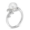 Thumbnail Image 2 of 8.0mm Baroque Freshwater Cultured Pearl and Lab-Created White Sapphire Vine Ring in Sterling Silver