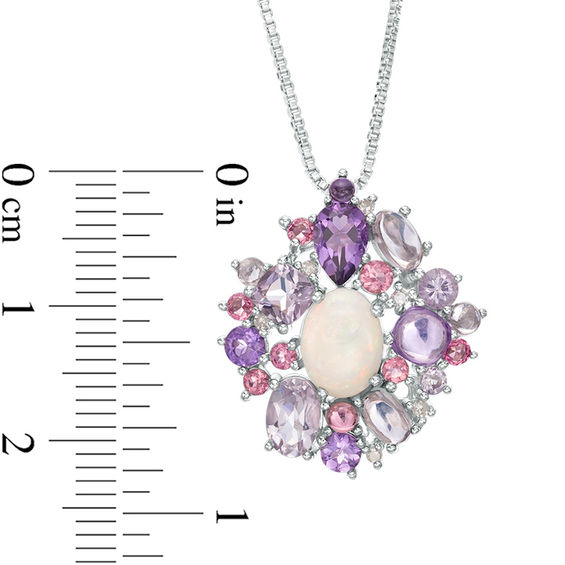 Opal, Amethyst and Pink Tourmaline with Diamond Accent Pendant in Sterling Silver