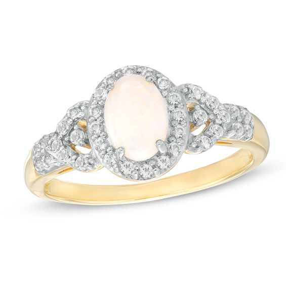 Oval Opal and White Topaz Frame Ring in 10K Gold