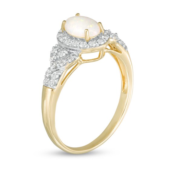 Oval Opal and White Topaz Frame Ring in 10K Gold