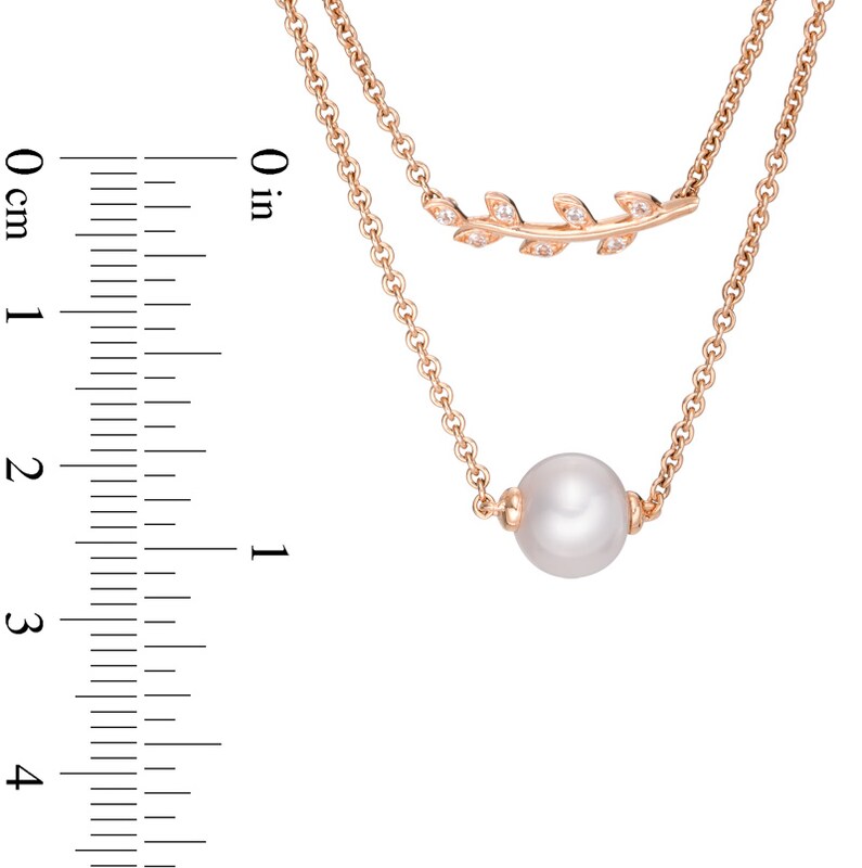 Main Image 2 of 8.0mm Freshwater Cultured Pearl and Lab-Created White Sapphire Necklace in Sterling Silver with 14K Rose Gold Plate