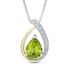 Thumbnail Image 1 of Pear-Shaped Peridot and Diamond Accent Pendant in Sterling Silver and 14K Gold