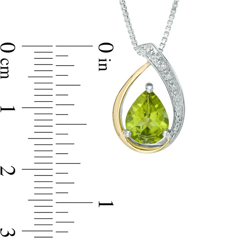 Main Image 2 of Pear-Shaped Peridot and Diamond Accent Pendant in Sterling Silver and 14K Gold