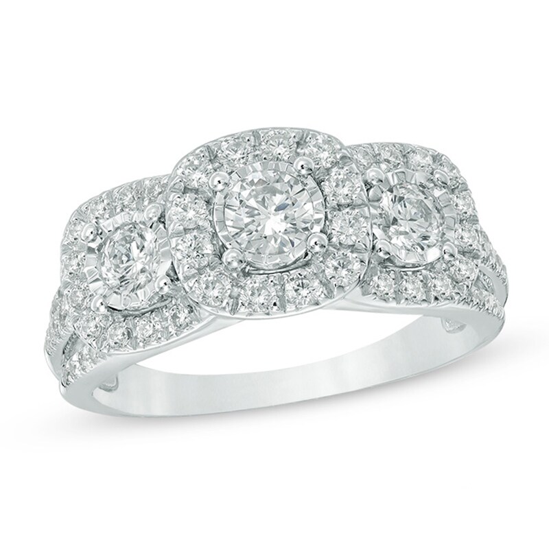 Main Image 1 of 1 CT. T. W. Diamond Past Present Future® Cushion Frame Ring in 14K White Gold