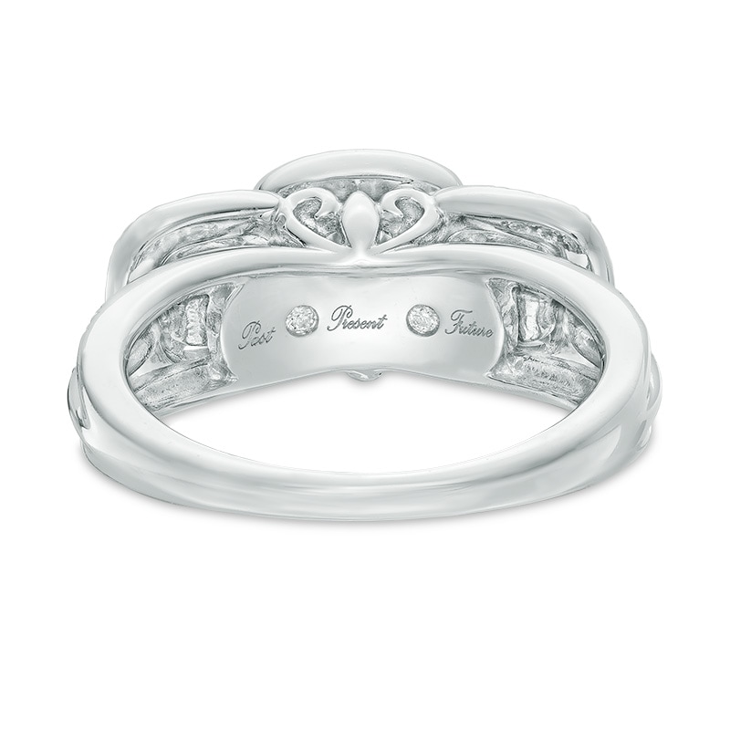 1 CT. T. W. Diamond Past Present Future® Cushion Frame Ring in 14K White Gold