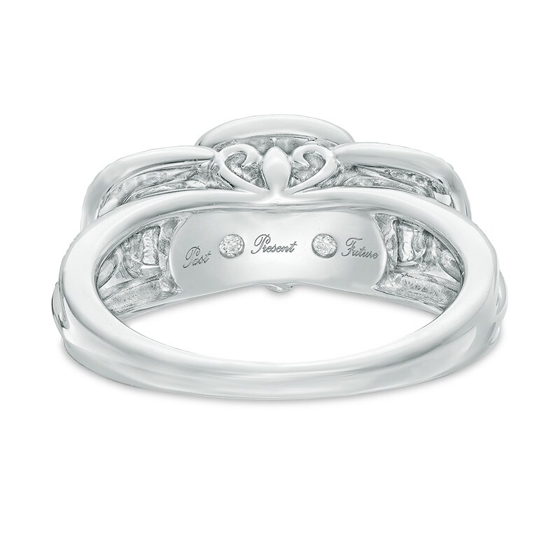 Main Image 3 of 1 CT. T. W. Diamond Past Present Future® Cushion Frame Ring in 14K White Gold