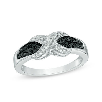 Size Sterling Silver Sterling Silver Black and White Diamond Ring 6