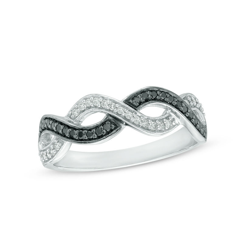 1/5 CT. T.W. Enhanced Black and White Diamond Loose Braid Band in Sterling Silver - Size 7