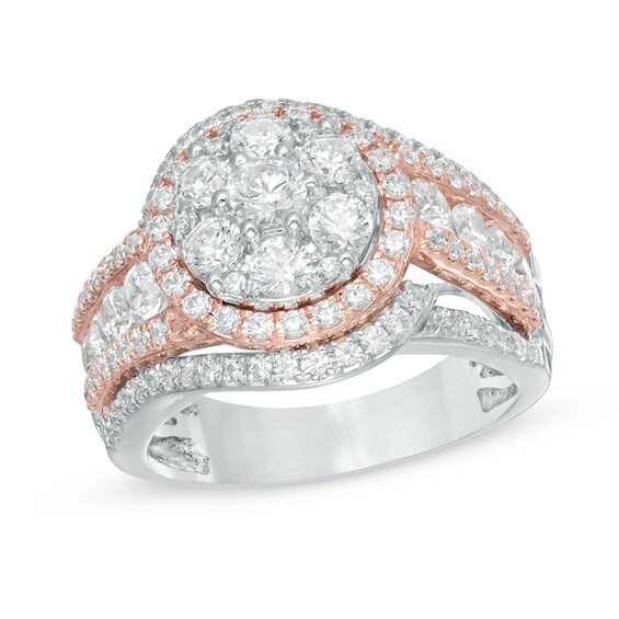 2 CT. T.w. Multi-Diamond Frame Swirl Engagement Ring in 14K Two-Tone Gold