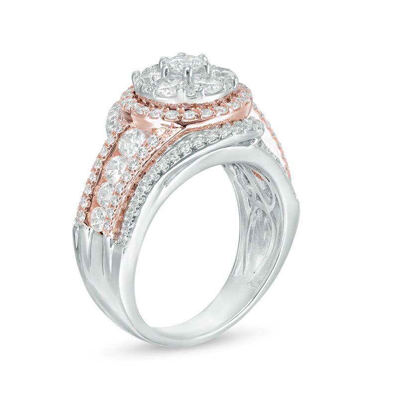 2 CT. T.W. Multi-Diamond Frame Swirl Engagement Ring in 14K Two-Tone Gold
