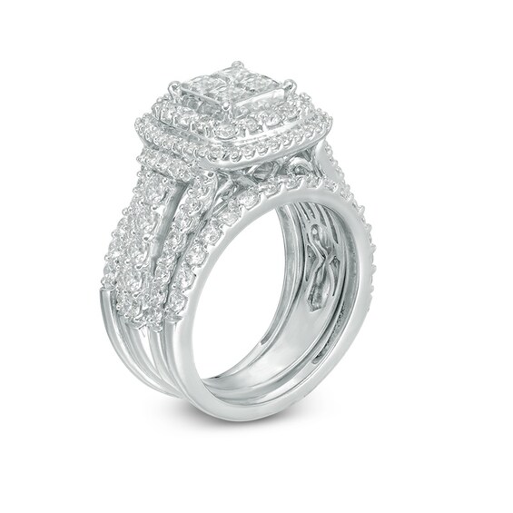 2-3/4 CT. T.w. Quad Princess-Cut Diamond Frame Three Piece Bridal Set in 14K White Gold