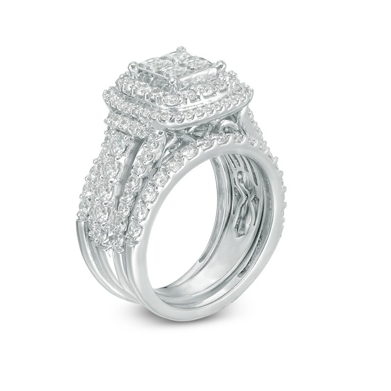 Main Image 2 of 2-3/4 CT. T.W. Quad Princess-Cut Diamond Frame Three Piece Bridal Set in 14K White Gold