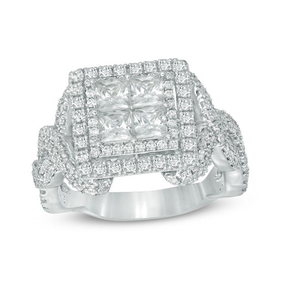 2-1/4 CT. T.w. Quad Princess-Cut Diamond Twist Shank Engagement Ring in 14K White Gold