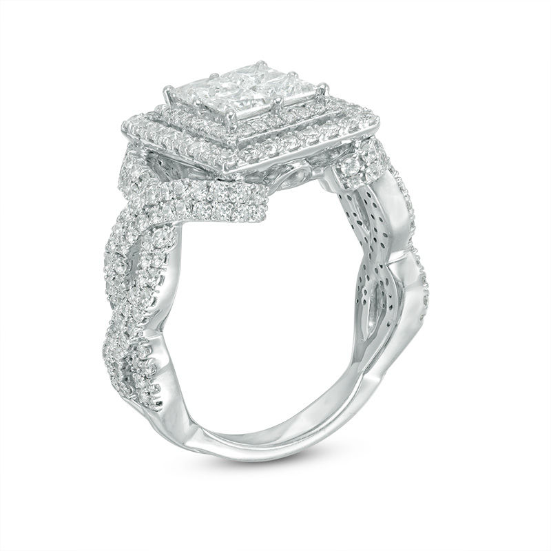 2-1/4 CT. T.W. Quad Princess-Cut Diamond Twist Shank Engagement Ring in 14K White Gold