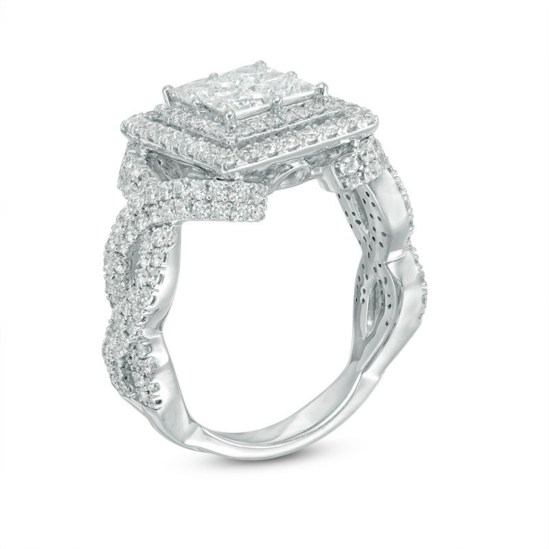 Main Image 2 of 2-1/4 CT. T.W. Quad Princess-Cut Diamond Twist Shank Engagement Ring in 14K White Gold