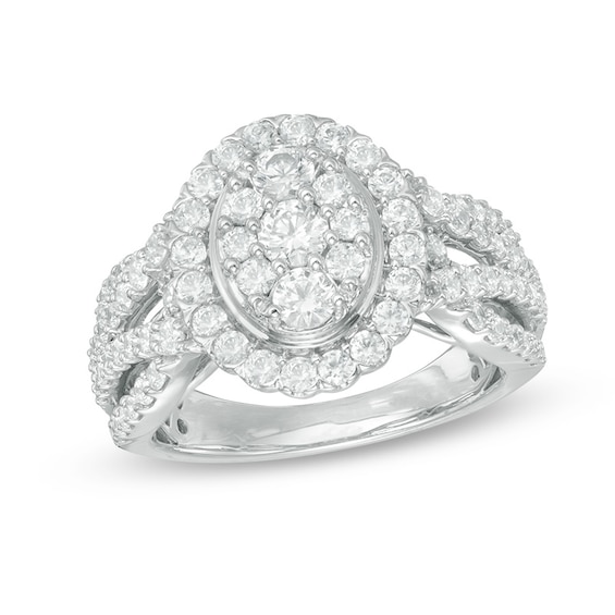 1-1/2 CT. T.w. Composite Diamond Oval Frame Engagement Ring in 14K White Gold