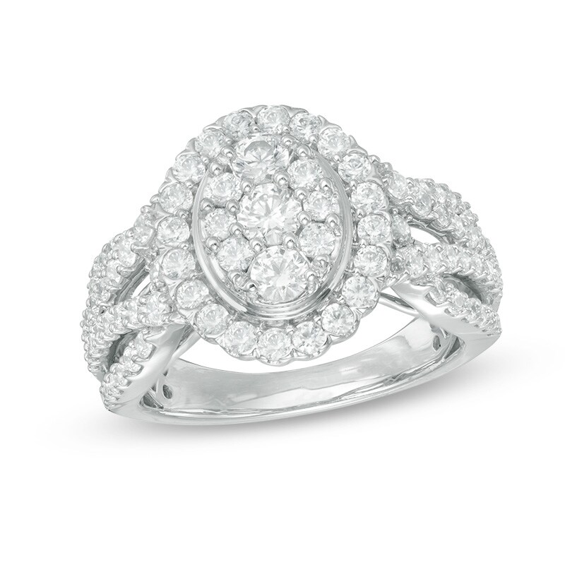 1-1/2 CT. T.W. Composite Diamond Oval Frame Engagement Ring in 14K White Gold