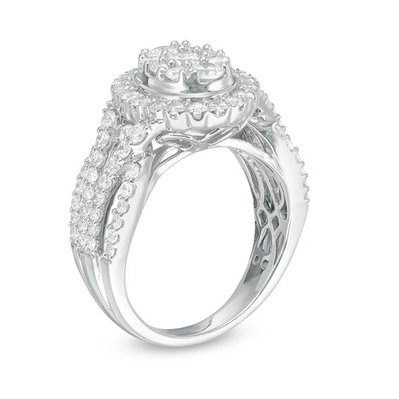 1-1/2 CT. T.w. Composite Diamond Oval Frame Engagement Ring in 14K White Gold