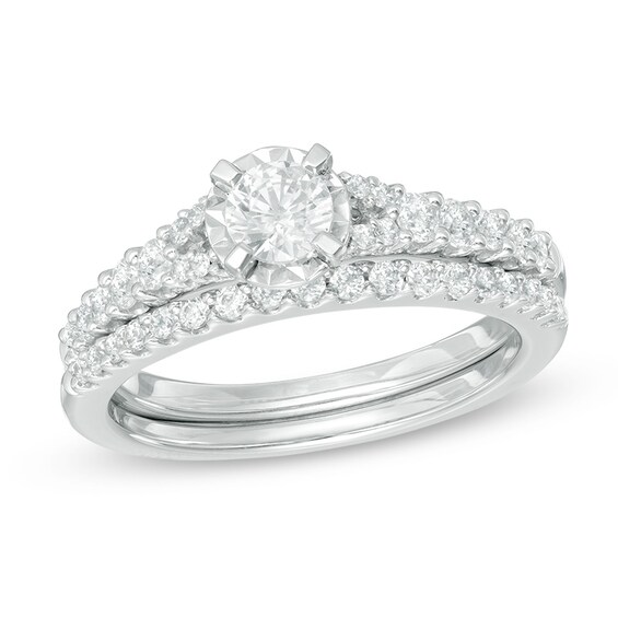 3/4 CT. T.w. Diamond Split Shank Bridal Set in 14K White Gold