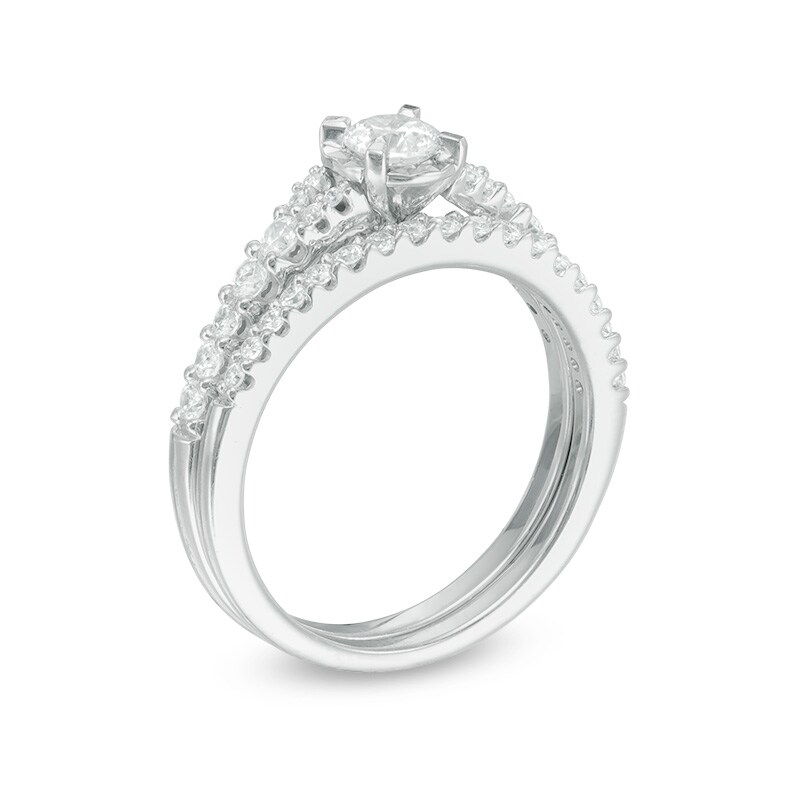 Main Image 2 of 3/4 CT. T.W. Diamond Split Shank Bridal Set in 14K White Gold