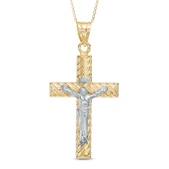 Men's Textured Crucifix in 10K Two-Tone Gold