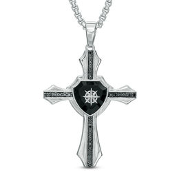 Men's Onyx and 1/3 CT. T.W. Black Diamond Cross with Shield Pendant in Sterling Silver - 24"