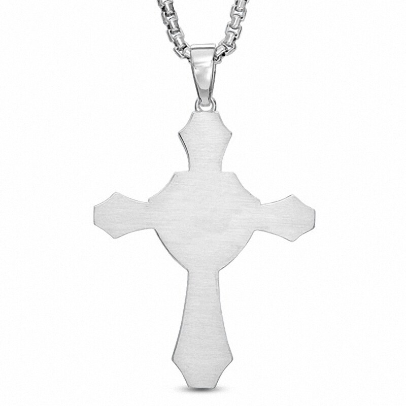 Main Image 2 of Men's Onyx and 1/3 CT. T.W. Black Diamond Cross with Shield Pendant in Sterling Silver - 24&quot;