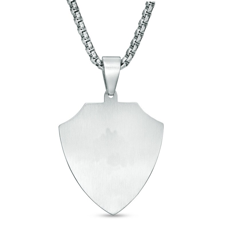 Main Image 2 of Men's 1/2 CT. T.W. Diamond Shield Pendant in Stainless Steel and 10K Gold - 24"