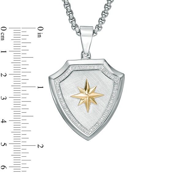 Men's 1/2 CT. T.w. Diamond Shield Pendant in Stainless Steel and 10K Gold - 24"