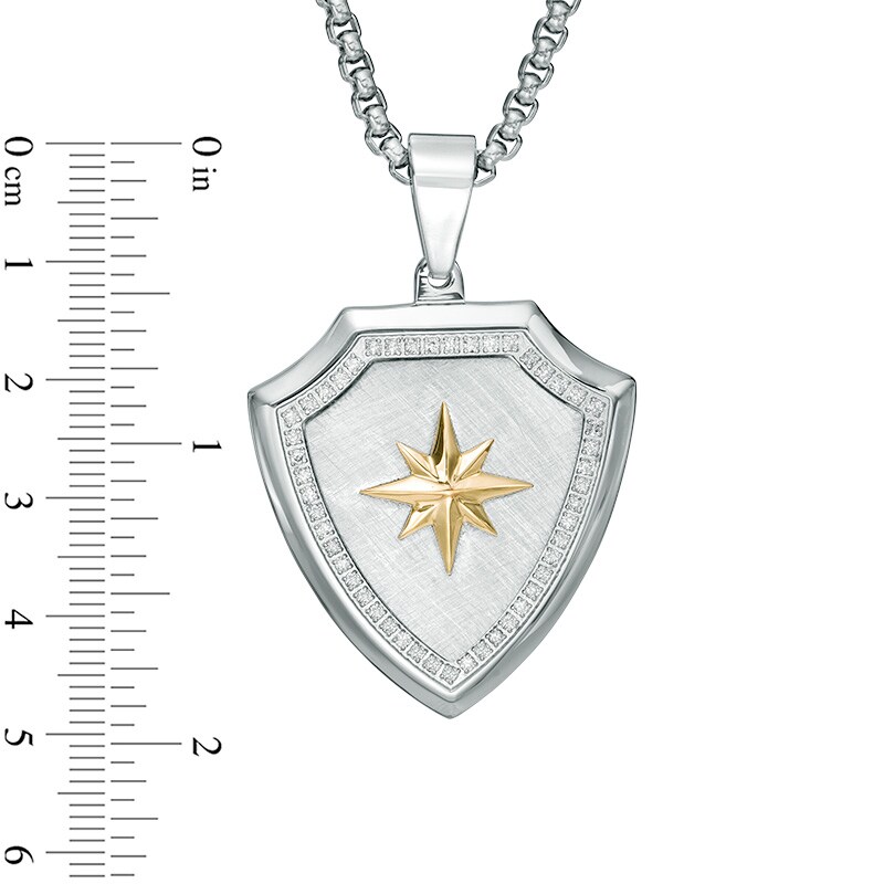 Main Image 3 of Men's 1/2 CT. T.W. Diamond Shield Pendant in Stainless Steel and 10K Gold - 24"