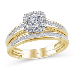 1/2 CT. T.W. Princess-Cut Diamond Double Frame Bridal Set in 10K Gold