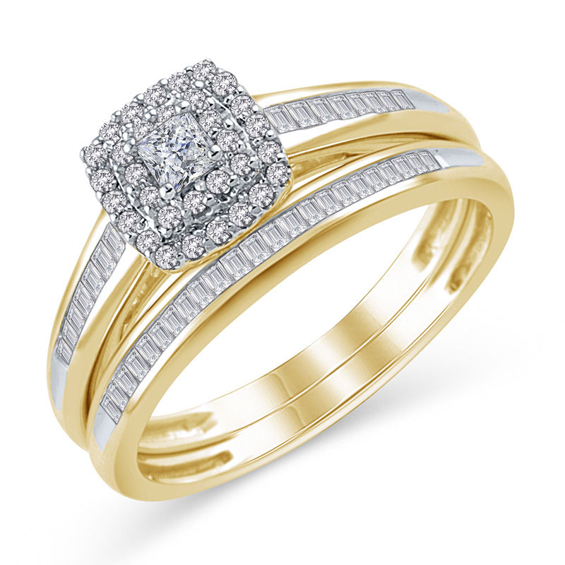 Main Image 2 of 1/2 CT. T.W. Princess-Cut Diamond Double Frame Bridal Set in 10K Gold