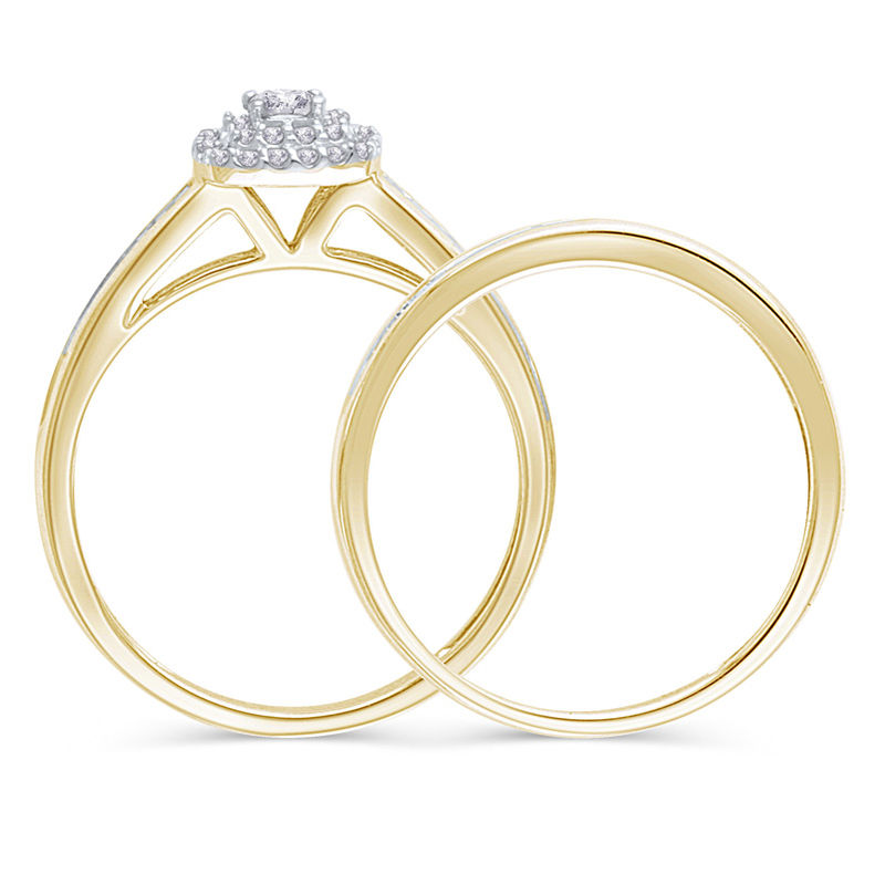 1/2 CT. T.W. Princess-Cut Diamond Double Frame Bridal Set in 10K Gold ...