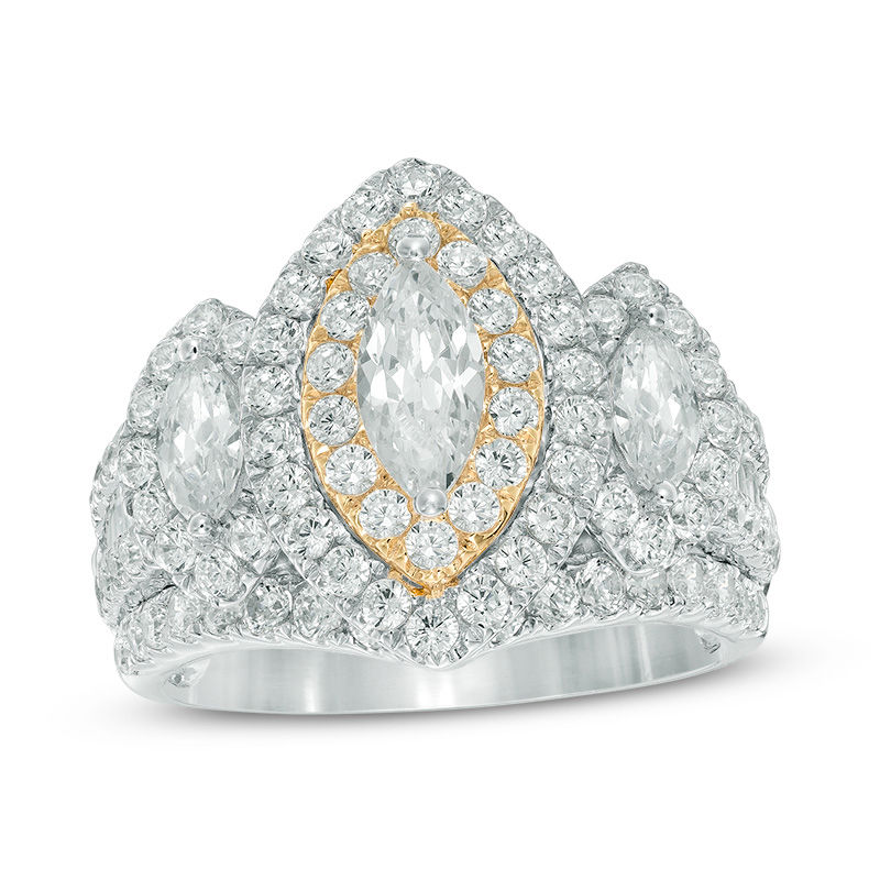 3 CT. T.W. Marquise Diamond Past Present Future® Ring in 14K Two-Tone Gold