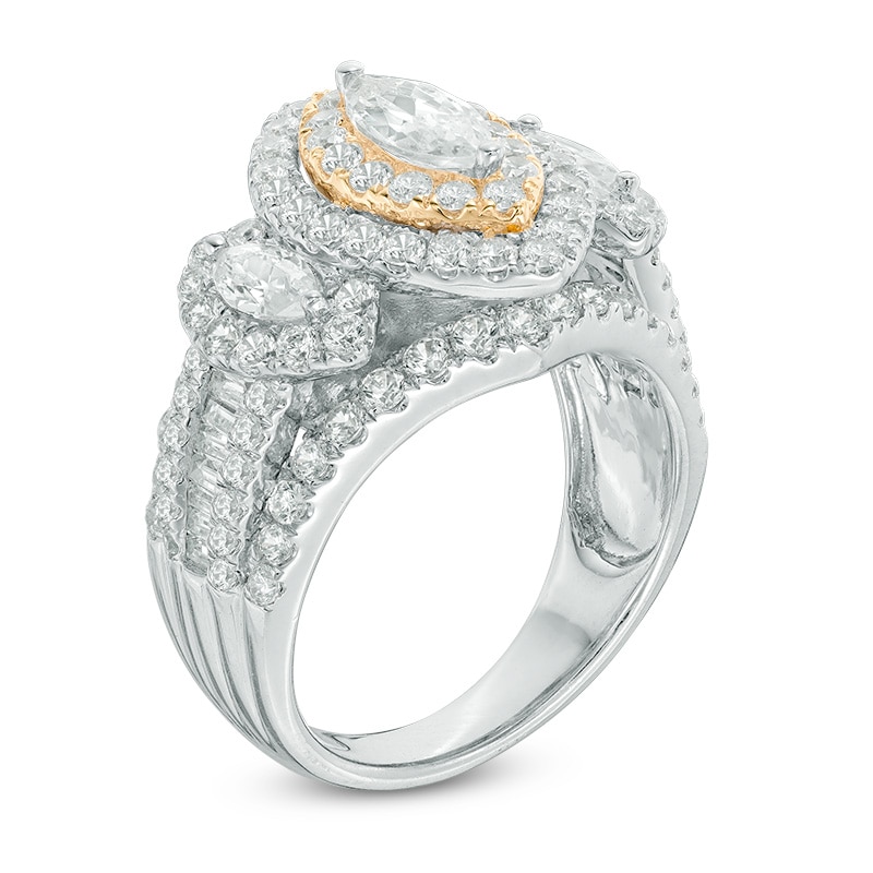 3 CT. T.W. Marquise Diamond Past Present Future® Ring in 14K Two-Tone Gold