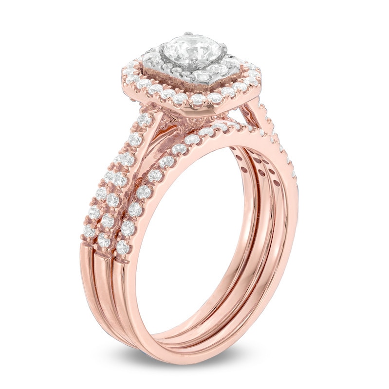 Main Image 2 of 1-1/5 CT. T.W. Diamond Octagonal Frame Three Piece Bridal Set in 14K Two-Tone Gold