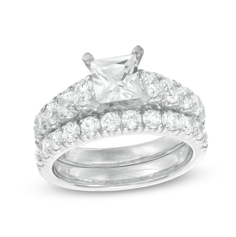 Main Image 1 of 3 CT. T.W. Princess-Cut Diamond Bridal Set in 14K White Gold
