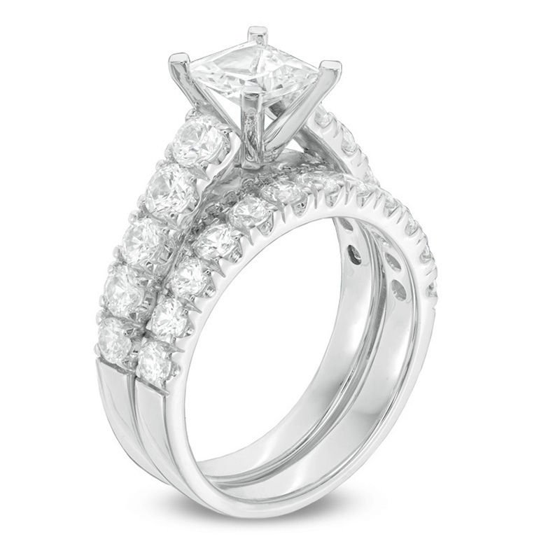 Main Image 2 of 3 CT. T.W. Princess-Cut Diamond Bridal Set in 14K White Gold