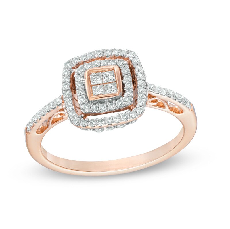 1/2 CT. T.W. Quad Princess-Cut Diamond Double Frame Ring in 10K Rose Gold